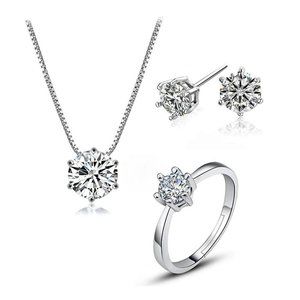 [Set of 3] 925 Sterling Silver Solitaire Diamond
